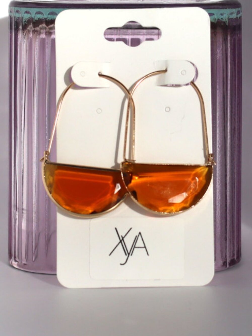 Xya Amber Half-Moon Hoop Earrings Gold Tone